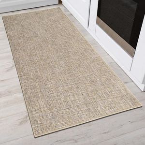 Comart, Tappeto Trama da Cucina, Fondo Antiscivolo in Gomma, Facile da Pulire, Assorbente, in Poliestere Intrecciato Super Resistente, Passatoia Moderna per Corridoio, Colore Beige 50x120 cm