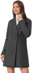 Allegra K Women's Notched Lapel Double Breasted Raglan Winter Coats Dark Grey Small