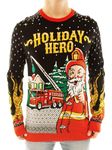 Ugly Christmas Party Classic Knitted Ugly Christmas Sweaters for Men and Women - Funny Santa Sweaters, Holiday Hero Black, S