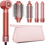 HITTIONA High-Speed 5 In 1 Hair Styler, Professional Hot Air Styler No Heat Damage Frizz-Free for Volumizer, Curl, Straighten, Drying, 1500W Negative Ionic Blow Dryer Brush with Travel Bag, Coral-Red