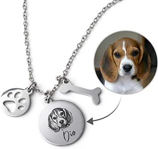 papasgix Personalized Pet Portrait & Name Necklace, Handmade Customized Pet Memorial Necklace Jewelry, Photo Engraved Necklace, Dog Cat Necklace Pets Gifts for Animal Lover, Dog Mom and Dad (Bone)