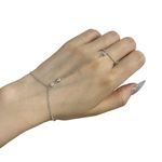 925 Sterling Silver Triple Solitaire CZ Diamond Finger Ring Bracelet Hand Chain for Women, Slave Bracelets Adjustable