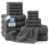Bath Towels for Bathroom - 100% Cotton Towel Set, Soft Bath Set- 6 Bathroom Towels, 6 Hand Towels, 6 Wash Cloths, Quick Dry, Highly Absorbent Shower Towels - 18 Piece Set Grey