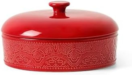 FE Ceramic Tortilla Warmer,Lace Emboss 8.8 Inch Tortilla Holder with Lid for Taco Tuesday, Mexican Night and Party,Taco Bread Pancake,Tortilleros Para Las Tortillas Caliente (Christmas Red)
