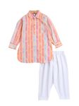 The Magic Wand Cotton Kurta Pajama for Kids Boy Pathani Suit Stripe Print Traditional Party Ethnic Wear Full Sleeves Kurta & Salwar Set for Festivals, Peach, 7-8 Year