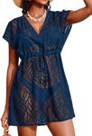 AI'MAGE Womens Bathing Suit Cover Up Lace Short Sleeve Swimsuit Coverups for Swimwear Sexy V Neck Beach Coverup