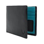 PELLE TORO Handmade Super Slim Men's Wallet, Handmade with Napa Leather, RFID Blocking Wallet, 9 Card Slots & ID Window (Charcoal Black & Aqua Blue)