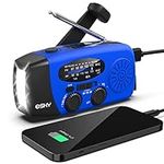 Emergency Weather Radio, Esky AM/FM/NOAA Portable Weather Radio with 2000mAh Power Bank Phone Charger, Solar Powered USB Charged Radio for Indoor Outdoor Camping, SOS Alarm, 3 LED Flashlight, Blue