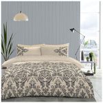 GC GAVENO CAVAILIA Damask Floral Single Duvet Cover With Matching Pillow Case, Luxury Reversible Stripe Flowers Botanical Single Bedding Set, Cream