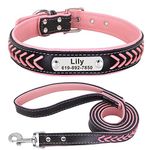 Didog 4 Feet Braided Custom Leather Dog Collar and Leash Set, Soft Padded Leather Dog Collars Personalized for Small Medium Large Dogs, Pink Set, XS