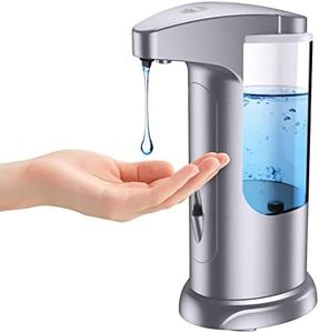 AMIR 370ml Touchless Automatic Soap Dispenser for Kitchen and Bathroom,Battery Operated Automatic Liquid Hand Soap Dispenser,Adjustable Soap Dispensing Volume,Water-Resistant,Silver