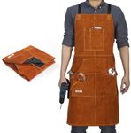 QeeLink Work Apron - Heat & Flame-Resistant Heavy Duty Leather Shop Apron with 6 Tool Pockets 24 x 36 Adjustable up to XXL for Men & Women (Brown)