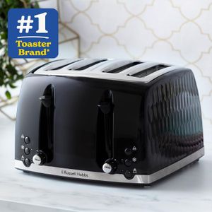 Russell Hobbs Honeycomb 4-Slice Toaster – Black, Wide Slots