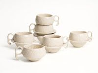 LOCALKALA Local Kala's Handcrafted Cookie Crumble Tea Set with Saucers, Ceramic Tea, Coffee Cup with Saucer Microwave Safe Best Gift for Friends, Anniversary (Capacity: 250 ML, Color: Off White) (6)