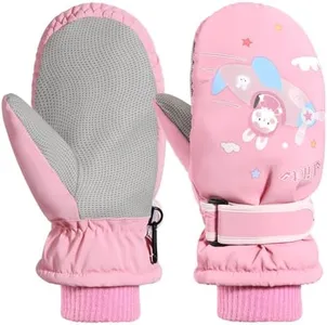 Snow Mittens for Kids, Waterproof Toddler Ski Gloves, Warm Winter Mittens with Adjustable Magic Tape, Boy/Girls Snow Gloves for Outdoor Skiing Snowboarding (Rosy Pink, S)