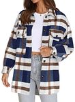Womens Fashion Plaid Shacket Long Sleeve Button Down Wool Blend Flannel Jacket