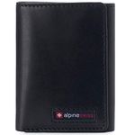 alpine swiss Leon Mens RFID Safe Trifold Wallet Cowhide Leather Comes in a Gift Box Black