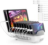 ORICO USB Charging Station Dock 10-Port Fast Charging Dock for Multiple Devices, Smart Charger Organizer with 10 Cables Compatible for Apple iPad iPhone Android Phone (White - 10 USB Ports)