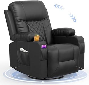 Recliner Chair, YONISEE Swivel Recliner Rocker Chairs with 360° Rotate & 125° Rocking Mechanism, Extended Footrest, Swivel Armchair Single Sofa Living Room Lounge with Drink Holders & Side Pockets