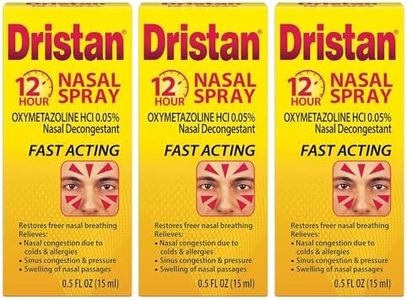Dristan 12-Hour Nasal Spray Decongestant, Fast-Acting Sinus and Nasal Congestion Relief from Colds, Hay Fever and Allergies, Oxymetazoline HCI, Nose Spray Decongestant, .5 Fl oz, Pack of 3
