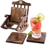 Set of 6 Handmade Wooden Drinks Coasters: Eco-Friendly, Absorbent, Antique Finish (Rocking Chair Coaster)