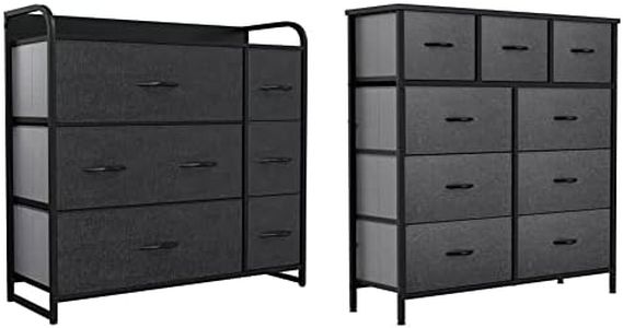 YITAHOME Fabric Dresser with 7 Drawers - Storage Tower (Black/ Grey) & 9 Drawers-Fabric Storage Tower, Organizer Unit for Bedroom (Black Grey) Dresser