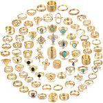 82 Pcs Vintage Gold Knuckle Rings Set for Women, Bohemian Stackable Joint Finger Rings, Retro Stone Crystal Stacking Midi Rings Pack