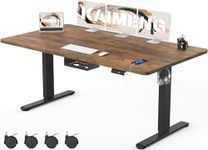 KAIMENG Electric Standing Desk 180x80cm with USB Charging Sit Stand Reminder Height Adjustable Desk, Stand Up Home Office Desk with 3 Memory Functions and Hook, Cable Management Tray,Rustic Brown