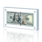 Dollar Bill Frame Display Acrylic Dollar Bill Holder Thickened Frame for Dollar Bill Display Case Currency Display Frame Self Standing for Ticket Picture Clear Display Case Protector with Magnet