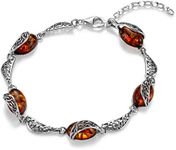 Copal Women's Amber Bracelet Real Silver 925 Natural Brown Adjustable Eco Packaging Gift Ideas for Women, 19 centimeters, Sterling Silver