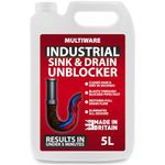 MultiWare 5 Litre Drain Unblocker | Heavy Duty Sink & Drain Cleaner for Plug Holes, Toilets, Showers & Pipes | Powerful Toilet & Sink Unblocker for Home, Office, Garage & Shops | Cleaning Supplies