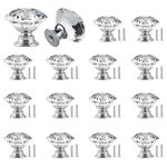 YEYIT 16 Pack Crystal Cabinet Knobs 30mm Glass Diamond Door Handles,Cupboard Drawer Pull Handle with 2 Sizes Screws,Crystal Door Knobs for Furniture Cabinet Drawer Dressing Table Decoration