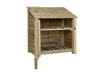 Arbor Garden Solutions wooden log store 4ft with door, firewood storage (W-119cm, H-126cm, D-88cm), natural finish (With kindling shelf)