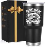 Lifecapido Fishing Gifts for Men, I'd Rather Be Fishing 30oz Stainless Steel Tumbler, Fishing Tumbler Gifts Christmas Father's Day Birthday Gifts for Fishing Enthusiast Dad Husband Friends (Black)