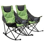 SUNNYFEEL Oversized Rocking Camping Chair, Outdoor Luxury Padded Recliner, Folding Lawn Chair with Pocket, 300 LBS Heavy Duty for Picnic/Lounge/Patio, Portable Camp Rocker Chairs