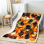 Loussiesd Pie Fleece Blanket Traditional Italian Food Sherpa Blanket Ultra Soft Pizza Throw Blanket For Bed Sofa Funny Plush Fuzzy Blanket Single 50x60 Inch