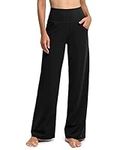 G4Free Womens Wide Leg Pants Yoga Pants with Pockets High Waisted Stretch Workout Loose Straight Leg Sweatpants(Black,S)