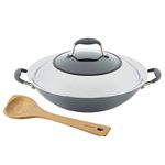Anolon Advanced Home Nonstick Wok/Stir Fry with Side Handles, Lid and Wooden Spoon, 14 Inch, Moonstone