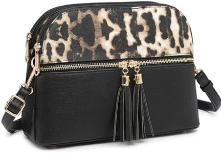 Dasein Women Tassel Zipper Pocket Crossbody Bag Shoulder Purse Fashion Travel Bag with Multi Pockets (1-Leopard)