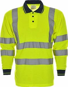 LIZZIE JACOBS Hi Viz High Visibility Long Sleeve Polo Shirts Reflective Tape Safety Hi Vis Security Work Breathable Lightweight Workwear Tops (X-Large, Yellow NC)