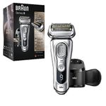 Braun Electric Razor for Men, Waterproof Foil Shaver, Series 9 9390cc, Wet & Dry Shave, with Pop-Up Beard Trimmer for Grooming, Cleaning & Charging SmartCare Center and Leather Travel Case, Silver