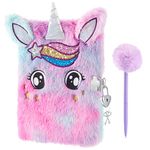 Unicorn Diary Set for Girls Gift Plush Unicorn Journal Notebook with Lock and Keys for Kids Secret A5 Diary with 80 Lined Pages for Writing Drawing Back to School Supplies Birthday Gifts for Girls