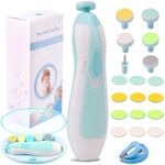 Baby Nail File Electric Nail Trimmer Manicure Set with Nail Clippers Toes Fingernails Care Trim Polish Grooming Kit Safe for Infant Toddler Kids or Women LED Light and 10 Grinding Heads (White/Teal)