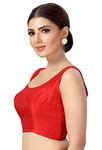 Studio Shringaar Women's Readymade Art Silk Sleeveless Saree Blouse (Red, 36)