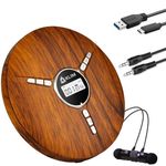 KLIM Discman Portable CD Player with Headphones, Built-in Battery - New Version - CD Players for Home, Car - Compatible w/SD Card, CD, CD-R, CD-RW, MP3, WMA - 5 EQ Effects - Walkman CD Player - Wood