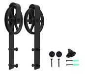 2PCS Black Sliding Barn Wood Door Rollers Hanger Kit with Parts Big Wheel Flat Shape,Only 2PCS Rollers(No Rail)