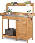 Topeakmart Outdoor Potting Bench Table Work Station Garden Planting with Cabinet & Drawer & Top Shelf & Lower Shelf Natural Wood