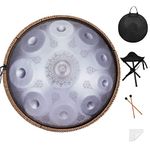 2021 New Handpan Drum Instrument In D Minor 10 Notes 22 Inches"D3/A3 Bb3 C4 D4 E4 F4 G4 A4 C5" Steel Hand Pan Drums for Professional Audio Production, Laser Engraving Not Fade. (10Sound Silver)