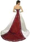 Vantexi Women's Strapless Satin Embroidery Wedding Dress Bridal Gown Ivory Burgundy 14