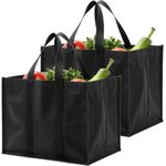 Luxiremi 2 Pcs Black Reusable Grocery Bags Shopping Bag Tote Bag with Handles Foldable Washable Stands Upright Reinforced Bag with Handle-Hold Extra Large & Durable for Daily Life, Picnic, Camping.
